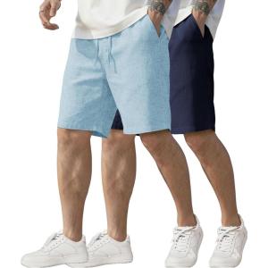 image:imageCOOFANDY Mens Linen Shorts Casual Elastic Waist Drawstring Short Summer Beach Vacation ShortsAlight BlueNavy Blue