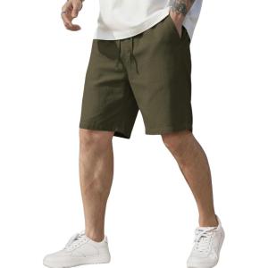 image:imageCOOFANDY Mens Linen Shorts Casual Elastic Waist Drawstring Short Summer Beach Vacation ShortsArmy Green