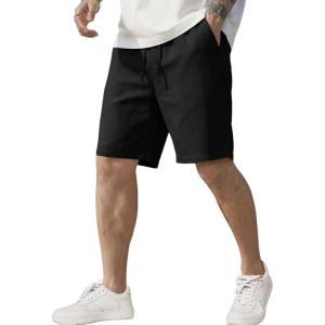 image:imageCOOFANDY Mens Linen Shorts Casual Elastic Waist Drawstring Short Summer Beach Vacation ShortsBlack