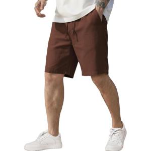 image:imageCOOFANDY Mens Linen Shorts Casual Elastic Waist Drawstring Short Summer Beach Vacation ShortsBrown