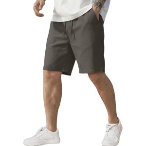 image:imageCOOFANDY Mens Linen Shorts Casual Elastic Waist Drawstring Short Summer Beach Vacation ShortsDark Grey