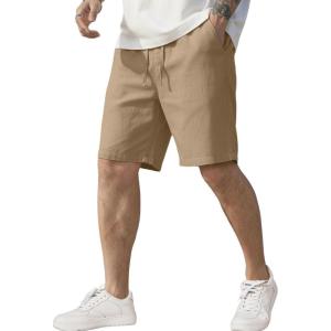 image:imageCOOFANDY Mens Linen Shorts Casual Elastic Waist Drawstring Short Summer Beach Vacation ShortsDark Khaki
