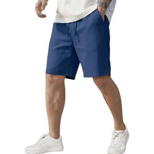 image:imageCOOFANDY Mens Linen Shorts Casual Elastic Waist Drawstring Short Summer Beach Vacation ShortsDenim Blue