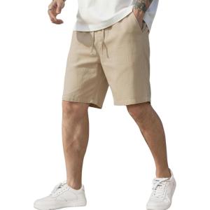 image:imageCOOFANDY Mens Linen Shorts Casual Elastic Waist Drawstring Short Summer Beach Vacation ShortsKhaki