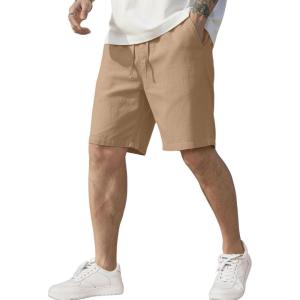 image:imageCOOFANDY Mens Linen Shorts Casual Elastic Waist Drawstring Short Summer Beach Vacation ShortsLight Tan