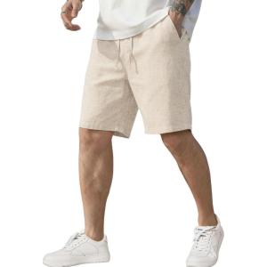 image:imageCOOFANDY Mens Linen Shorts Casual Elastic Waist Drawstring Short Summer Beach Vacation ShortsLinen Khaki