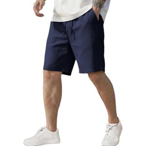 image:imageCOOFANDY Mens Linen Shorts Casual Elastic Waist Drawstring Short Summer Beach Vacation ShortsNavy Blue