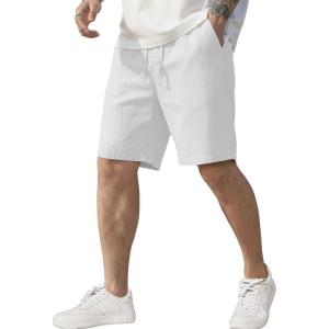 image:imageCOOFANDY Mens Linen Shorts Casual Elastic Waist Drawstring Short Summer Beach Vacation ShortsWhite