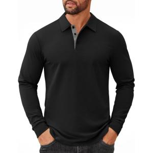 image:imageCOOFANDY Mens Long Sleeve Polo Shirts Cotton Collared Shirts Casual Business Polo Classic Golf T ShirtsAll Black
