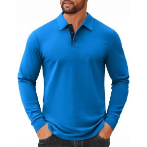 image:imageCOOFANDY Mens Long Sleeve Polo Shirts Cotton Collared Shirts Casual Business Polo Classic Golf T ShirtsBlue