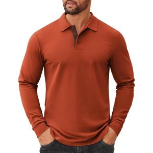 image:imageCOOFANDY Mens Long Sleeve Polo Shirts Cotton Collared Shirts Casual Business Polo Classic Golf T ShirtsCaramel