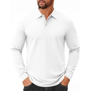 image:imageCOOFANDY Mens Long Sleeve Polo Shirts Cotton Collared Shirts Casual Business Polo Classic Golf T ShirtsWhite