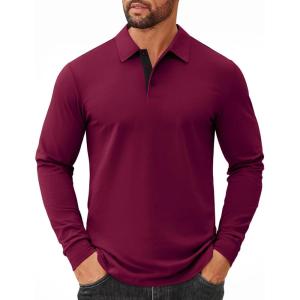 image:imageCOOFANDY Mens Long Sleeve Polo Shirts Cotton Collared Shirts Casual Business Polo Classic Golf T ShirtsWine Red