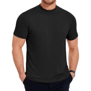 image:imageCOOFANDY Mens Mock Turtleneck T Shirt Short Sleeve Slim Fit Basic Casual Solid Color Pullover TeeAblack