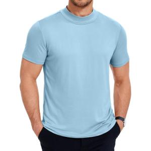 image:imageCOOFANDY Mens Mock Turtleneck T Shirt Short Sleeve Slim Fit Basic Casual Solid Color Pullover TeeAlight Blue