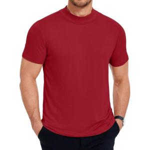 image:imageCOOFANDY Mens Mock Turtleneck T Shirt Short Sleeve Slim Fit Basic Casual Solid Color Pullover TeeAwine Red