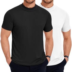 image:imageCOOFANDY Mens Mock Turtleneck T Shirt Short Sleeve Slim Fit Basic Casual Solid Color Pullover TeeBblackWhite
