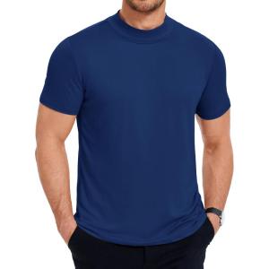 image:imageCOOFANDY Mens Mock Turtleneck T Shirt Short Sleeve Slim Fit Basic Casual Solid Color Pullover TeeDark Blue