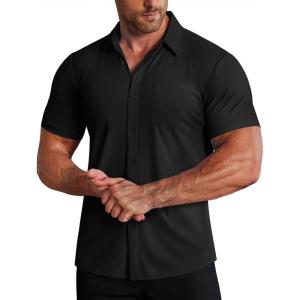 image:imageCOOFANDY Mens Muscle Fit Dress Shirts Stretch WrinkleFree Short Sleeve Casual Button Down ShirtsBlack