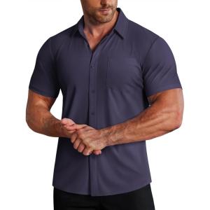 image:imageCOOFANDY Mens Muscle Fit Dress Shirts Stretch WrinkleFree Short Sleeve Casual Button Down ShirtsIndigo