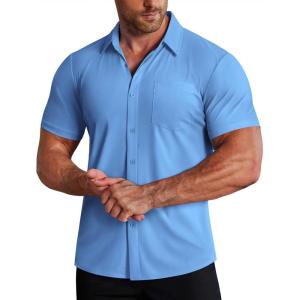 image:imageCOOFANDY Mens Muscle Fit Dress Shirts Stretch WrinkleFree Short Sleeve Casual Button Down ShirtsLight Blue