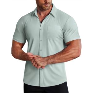 image:imageCOOFANDY Mens Muscle Fit Dress Shirts Stretch WrinkleFree Short Sleeve Casual Button Down ShirtsLight Green