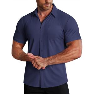 image:imageCOOFANDY Mens Muscle Fit Dress Shirts Stretch WrinkleFree Short Sleeve Casual Button Down ShirtsNavy Blue