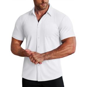 image:imageCOOFANDY Mens Muscle Fit Dress Shirts Stretch WrinkleFree Short Sleeve Casual Button Down ShirtsWhite