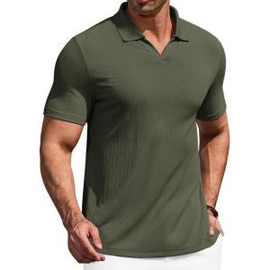 image:imageCOOFANDY Mens Muscle V Neck Polo Shirts Stretch Short Sleeve Golf TShirts Ribbed Knit Soft TeesArmy Green