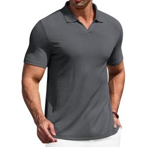 image:imageCOOFANDY Mens Muscle V Neck Polo Shirts Stretch Short Sleeve Golf TShirts Ribbed Knit Soft TeesDark Grey
