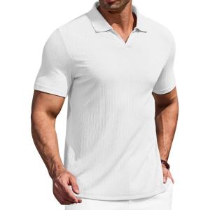 image:imageCOOFANDY Mens Muscle V Neck Polo Shirts Stretch Short Sleeve Golf TShirts Ribbed Knit Soft TeesWhite