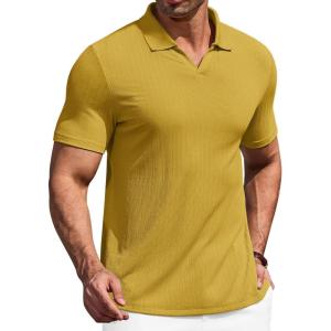 image:imageCOOFANDY Mens Muscle V Neck Polo Shirts Stretch Short Sleeve Golf TShirts Ribbed Knit Soft TeesYellow
