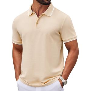 image:imageCOOFANDY Mens Polo Shirts Classic Short Sleeve Polo T Shirts Cotton Pique Casual Summer Fashion Golf ShirtBeige