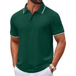 image:imageCOOFANDY Mens Polo Shirts Classic Short Sleeve Polo T Shirts Cotton Pique Casual Summer Fashion Golf ShirtDark Green