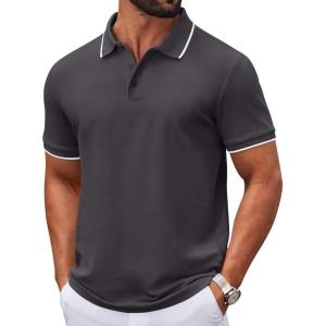 image:imageCOOFANDY Mens Polo Shirts Classic Short Sleeve Polo T Shirts Cotton Pique Casual Summer Fashion Golf ShirtDark Grey