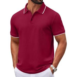 image:imageCOOFANDY Mens Polo Shirts Classic Short Sleeve Polo T Shirts Cotton Pique Casual Summer Fashion Golf ShirtDark Red