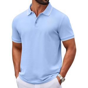 image:imageCOOFANDY Mens Polo Shirts Classic Short Sleeve Polo T Shirts Cotton Pique Casual Summer Fashion Golf ShirtLight Blue