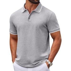 image:imageCOOFANDY Mens Polo Shirts Classic Short Sleeve Polo T Shirts Cotton Pique Casual Summer Fashion Golf ShirtLight Grey