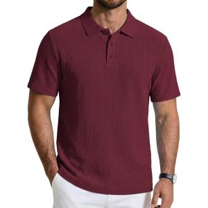 image:imageCOOFANDY Mens Polo Shirts Short Sleeve Casual Knit Textured Polo Shirt Summer Collared TShirtWine Red