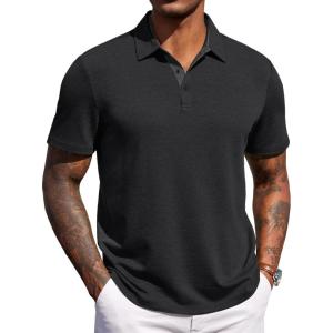 image:imageCOOFANDY Mens Polo Shirts Short Sleeve Casual Summer Polo Tee Classic Collared Golf Stylish Tops01black