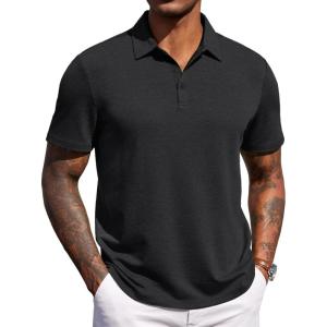 image:imageCOOFANDY Mens Polo Shirts Short Sleeve Casual Summer Polo Tee Classic Collared Golf Stylish Tops02black Solid
