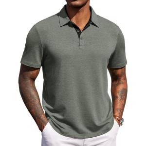 image:imageCOOFANDY Mens Polo Shirts Short Sleeve Casual Summer Polo Tee Classic Collared Golf Stylish TopsArmy Green