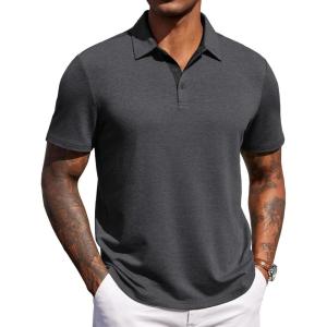image:imageCOOFANDY Mens Polo Shirts Short Sleeve Casual Summer Polo Tee Classic Collared Golf Stylish TopsDark Grey