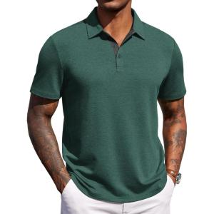 image:imageCOOFANDY Mens Polo Shirts Short Sleeve Casual Summer Polo Tee Classic Collared Golf Stylish TopsGreen