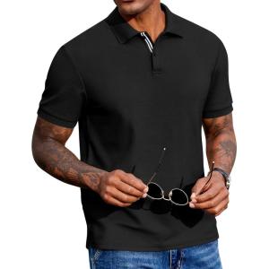 image:imageCOOFANDY Mens Polo Shirts Short Sleeve Cotton Pique Casual Button T Shirts Classic Fit Collared Golf ShirtsBlack