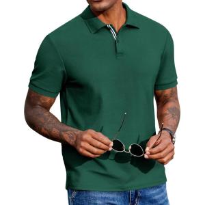 image:imageCOOFANDY Mens Polo Shirts Short Sleeve Cotton Pique Casual Button T Shirts Classic Fit Collared Golf ShirtsGreen
