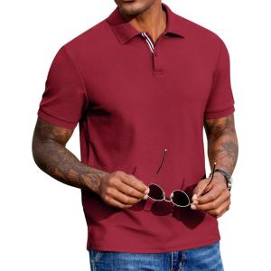 image:imageCOOFANDY Mens Polo Shirts Short Sleeve Cotton Pique Casual Button T Shirts Classic Fit Collared Golf ShirtsRed