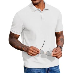 image:imageCOOFANDY Mens Polo Shirts Short Sleeve Cotton Pique Casual Button T Shirts Classic Fit Collared Golf ShirtsWhite