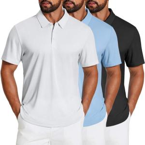 image:imageCOOFANDY Mens Polo Shirts Short Sleeve Golf Shirt Moisture Wicking Quick Dry Performance Polo Shirts for MenBlackwhitelight Blue