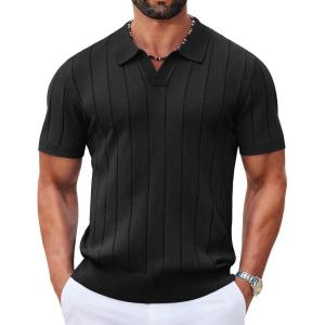 image:imageCOOFANDY Mens Polo Shirts Short Sleeve V Neck Knit Shirts for Men Casual Old Money Clothes Mens Golf ShirtBlack
